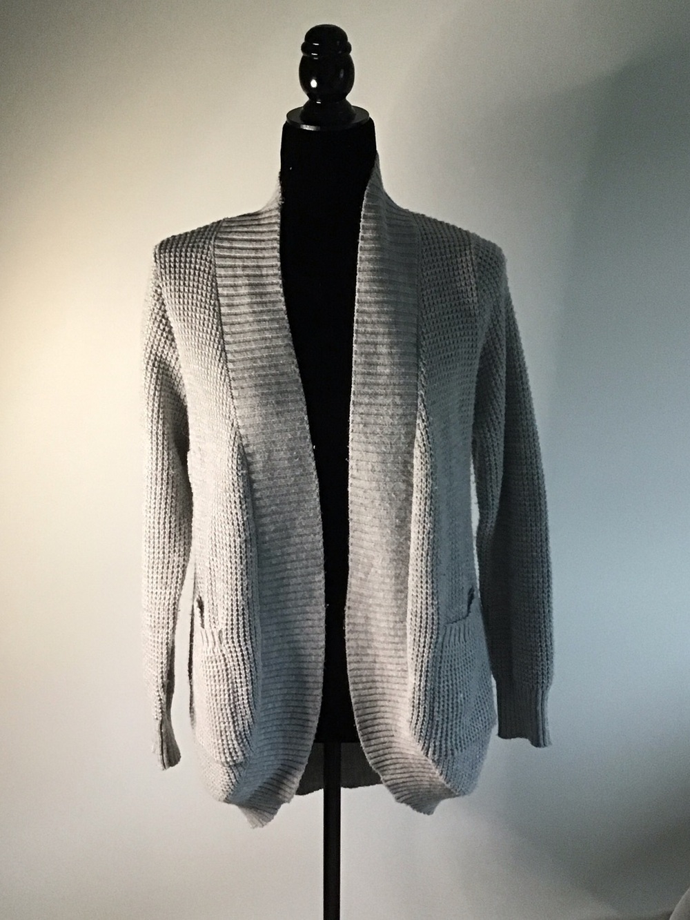 Open-Front Light Gray Women's Shawl Collar Cardigan